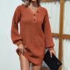 XUNRYAN Women Winter Sweater Dress Classy Fall Dresses 2022 Casual Solid Button V Neck Raglan Long Sleeve Swing Mini Dress Red view 3