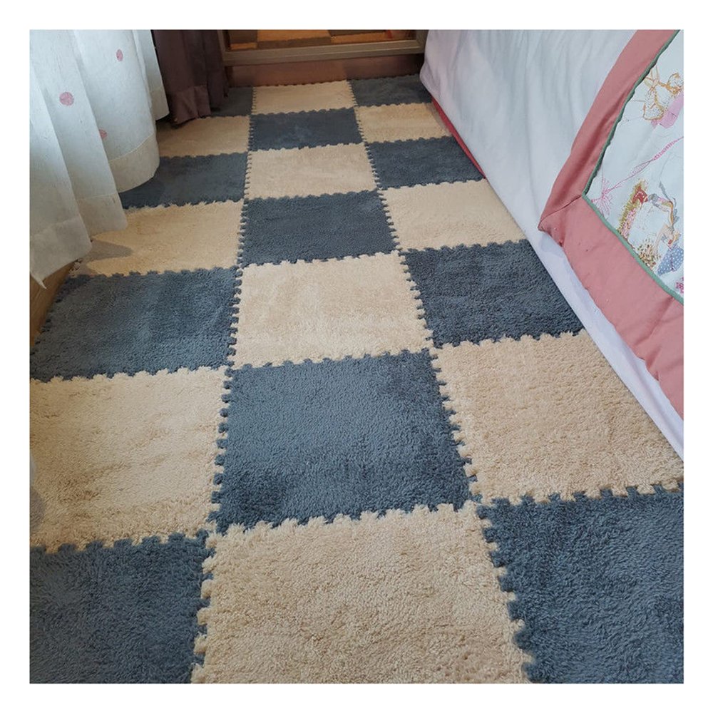 12" X 12" Interlocking Floor Tiles, Fluffy Plush Carpet Foam Mats, Puzzle Exercise Floor Mat, Area Rug for Living Room Bedroom Decor, 11Mm Thick Foam,Apricot+Grey,30Pcs