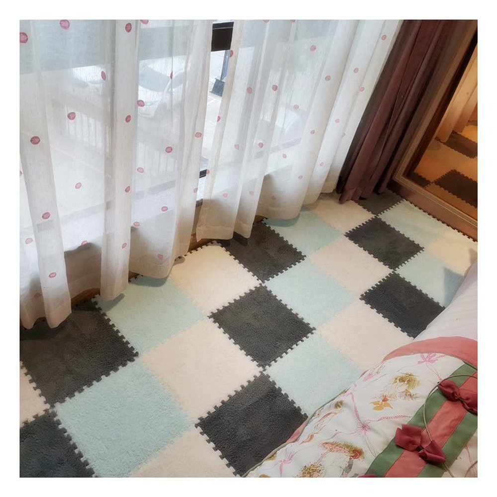 12" X 12" Interlocking Floor Tiles, Fluffy Plush Carpet Foam Mats, Puzzle Exercise Floor Mat, Area Rug for Living Room Bedroom Decor, 11Mm Thick Foam,White+Blue+Grey,20Pcs