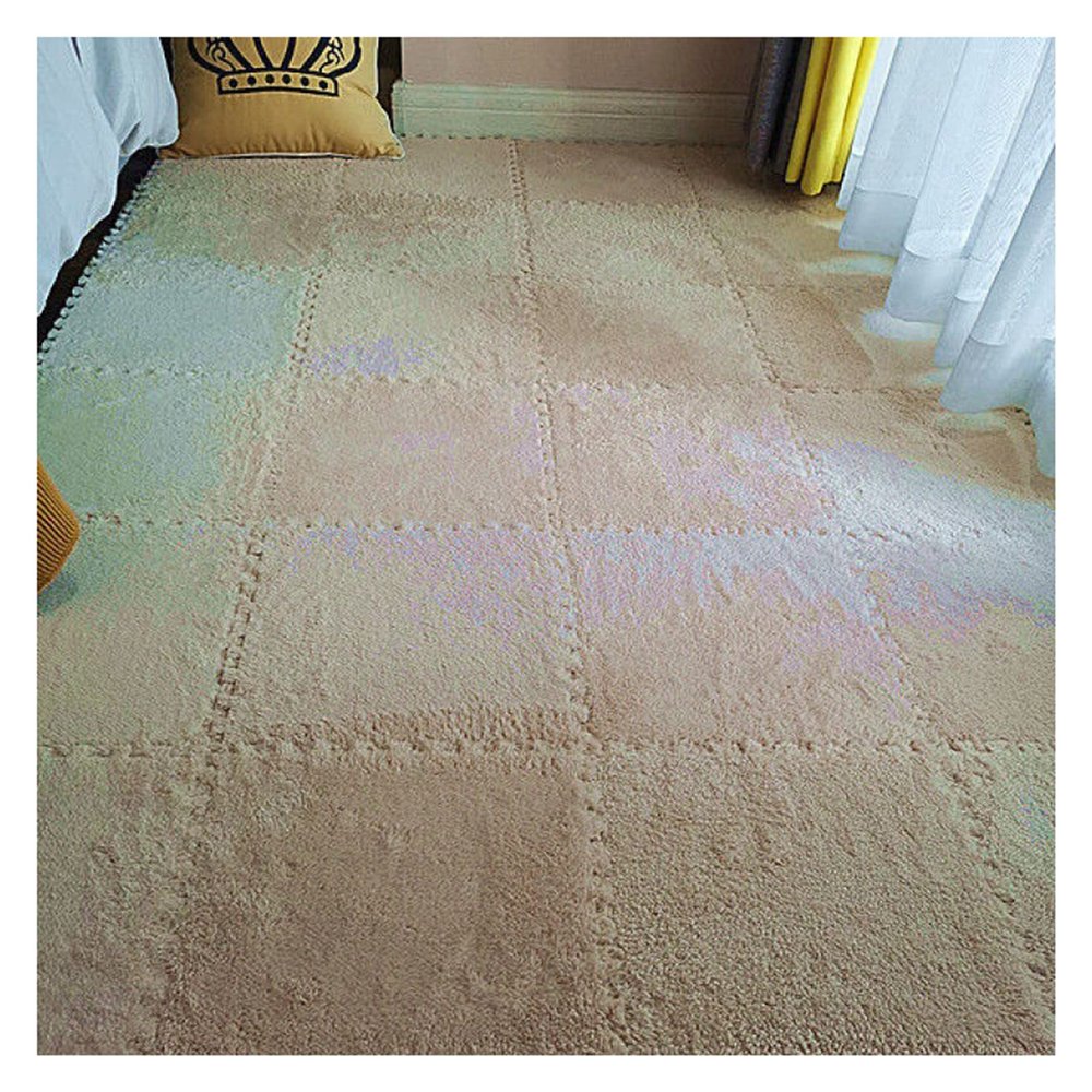 12" X 12" Interlocking Floor Tiles, Fluffy Plush Carpet Foam Mats, Puzzle Exercise Floor Mat, Area Rug for Living Room Bedroom Decor, 11Mm Thick Foam,Apricot,40Pcs
