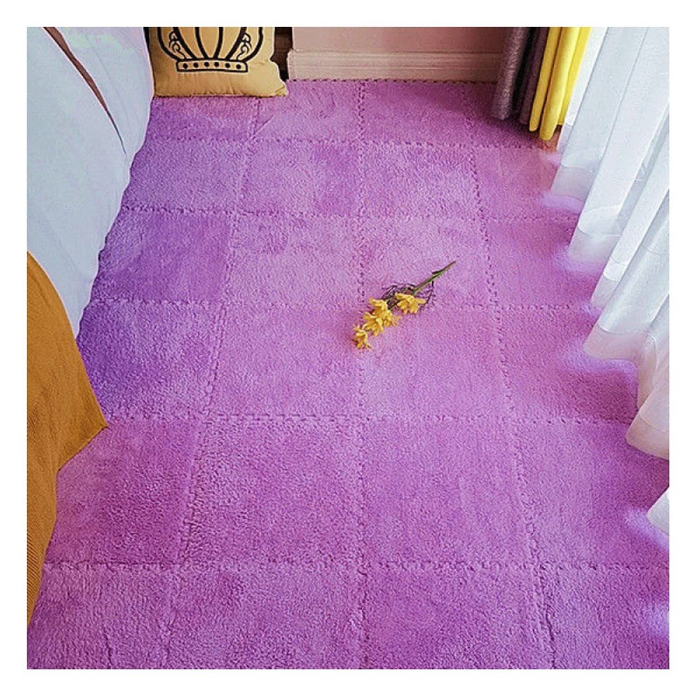 12" X 12" Interlocking Floor Tiles, Fluffy Plush Carpet Foam Mats, Puzzle Exercise Floor Mat, Area Rug for Living Room Bedroom Decor, 11Mm Thick Foam,Purple,20Pcs