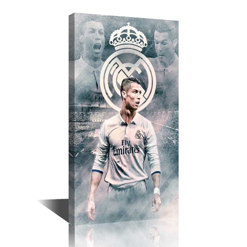 Canvas Wall Art Football Paintings Artwork Portuguese Professional Athlete Pictures Home Decor for Living Room Club Arena Posters Prints Stretched and Framed Ready to Hang 36x24 in