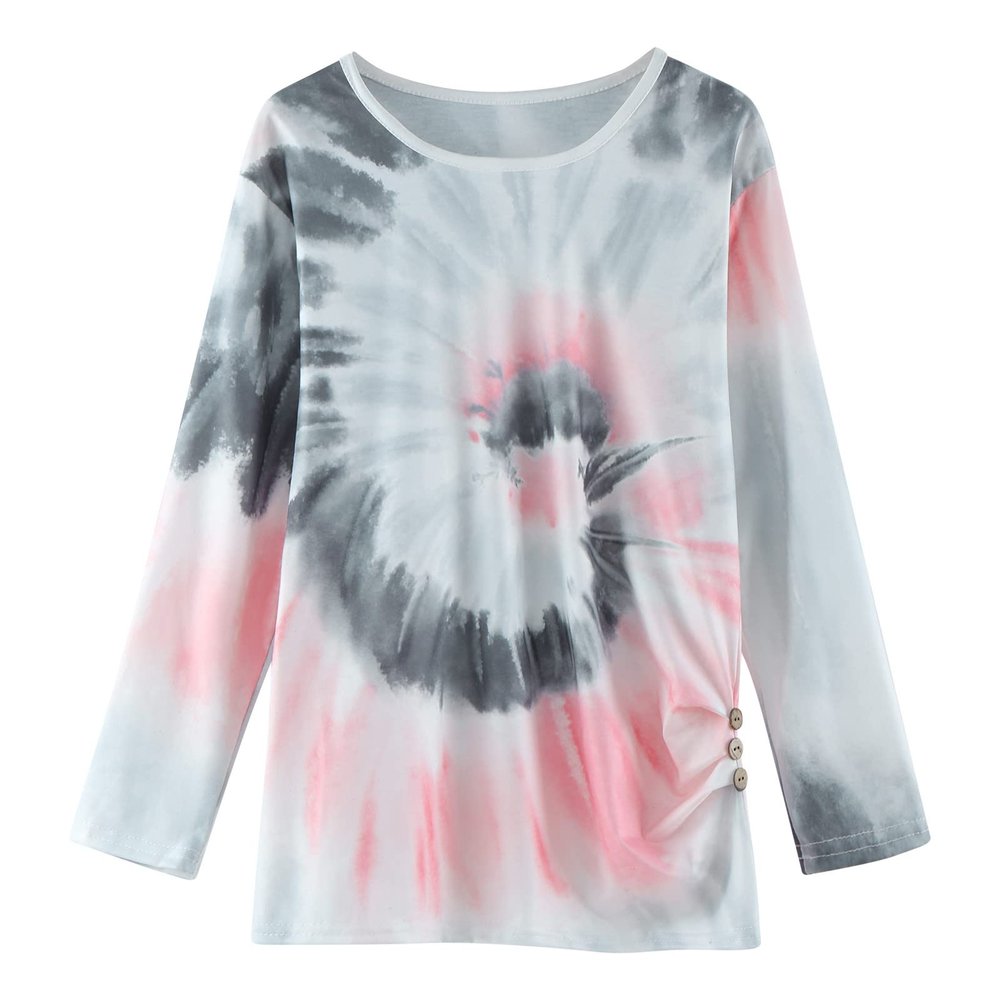 Tunic Casual Tee Dyed Tie Long Shirt Tops Button Front Girls Loose T Blouse Knot Kids Toddler Girl (Grey, 8-9 Years)