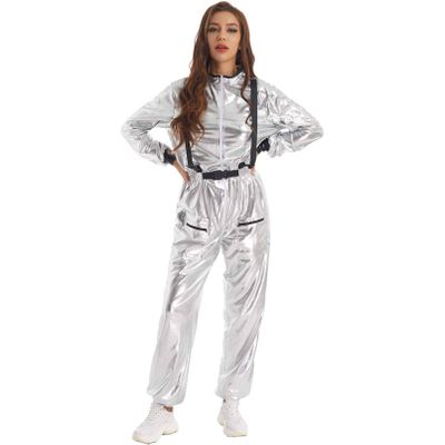 YONGHS Unisex Adults Astronaut Costume Cosmic Space Explorer Jumpsuit for Halloween Cosplay Party Silver XX-Large