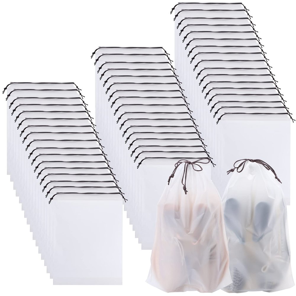 50 Pack Shoe Bags for Travel,Portable Travel Shoe Bag,Large Clear Shoes Pouch Storage Packing Organizers with Drawstring,Dustproof & Waterproof Shoe Storage Bags for Women and Men