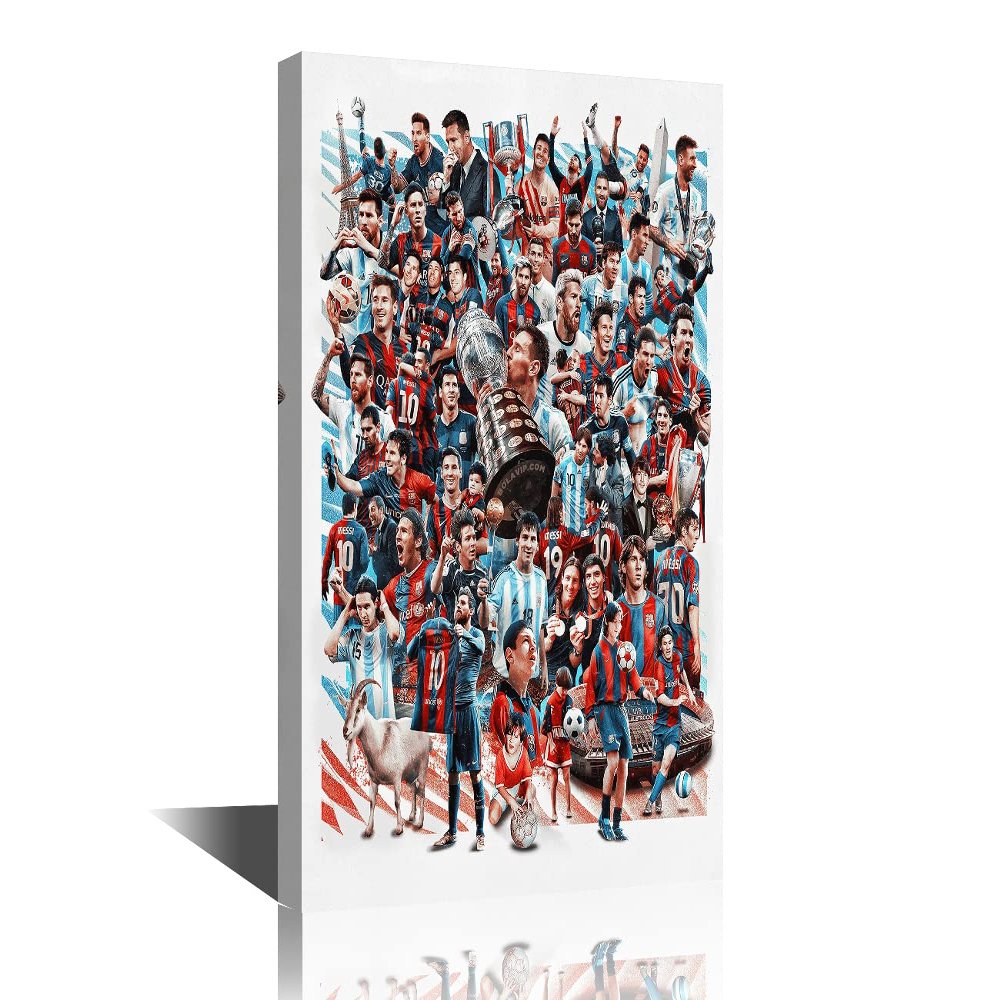 TISHIRON Soccer Superstar Messi PSG Poster Canvas Wall Art Decorative Paintings Sports Theme Design 1 Piece Home Decor Modern Aesthetics Bedroom Gym Decoration Framed Ready to Hang 18x12 in