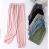 EISHOW Unisex Summer Trousers Kids Baby Thin Breathable Long Pants Soft Cotton Blend Elastic Basic Harem Pants for Boys Girls (Dark Green,4T) view 2