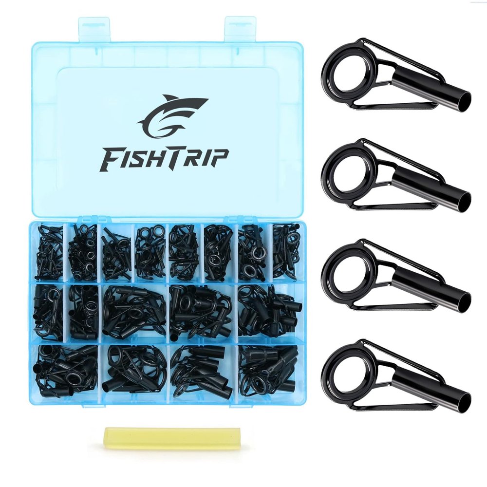 FishTrip Rod Tip Repair Kit 230pcs Fishing Rod Tips Replacement Kit Stainless Steel Ceramic Guides Ring Fishing Pole Eyelets Repair Kit