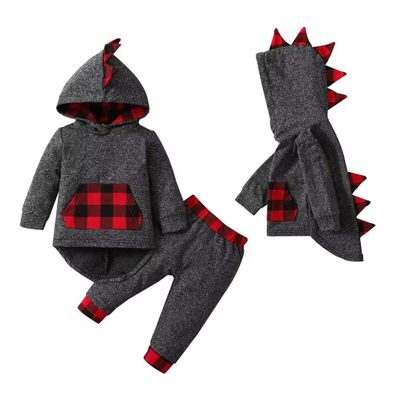 Boy Clothes 12-18 Months Toddler Infant Long Sleeve Plaid Pocket Hoodie Tops + Pants Fall Winter Outfit Set 2Pcs,Red hoodie clothes 12-18 months/100cm
