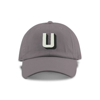 Monogram Initial Modern Shadow Letter Baseball Cap - Toddler, Youth Kids, and Adult Adjustable Grey Hat with White Letter (10+ Adult Size, U)