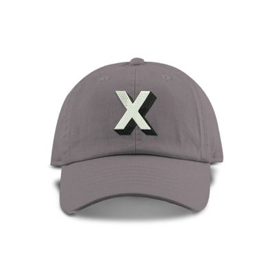Monogram Initial Modern Shadow Letter Baseball Cap - Toddler, Youth Kids, and Adult Adjustable Grey Hat with White Letter (6-9 Youth Size, X)