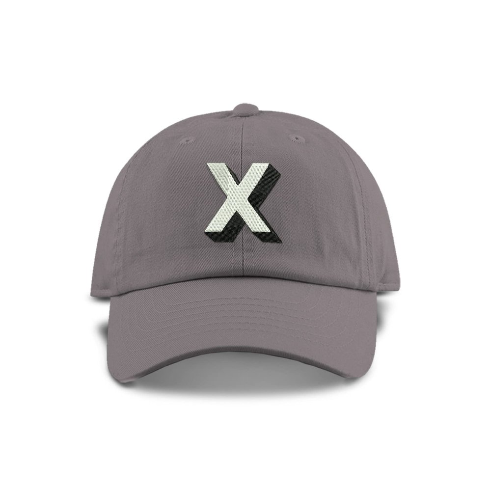 Monogram Initial Modern Shadow Letter Baseball Cap - Toddler, Youth Kids, and Adult Adjustable Grey Hat with White Letter (6-9 Youth Size, X)