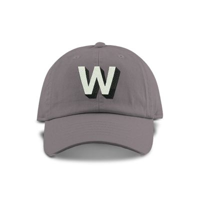 Monogram Initial Modern Shadow Letter Baseball Cap - Toddler, Youth Kids, and Adult Adjustable Grey Hat with White Letter (6-9 Youth Size, W)