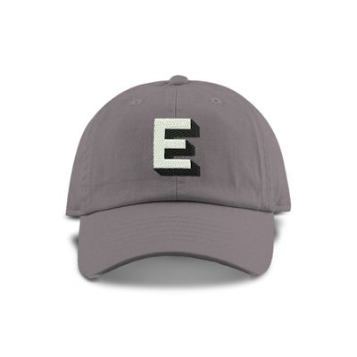 Monogram Initial Modern Shadow Letter Baseball Cap - Toddler, Youth Kids, and Adult Adjustable Grey Hat with White Letter (6-9 Youth Size, E)