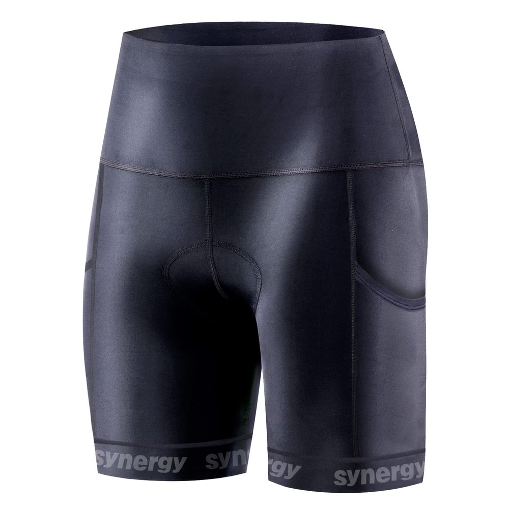 Synergy Women's Race Wide Band Tri Shorts (Black W/Pocket, Small)