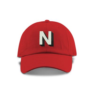 Monogram Initial Modern Shadow Letter Baseball Cap - Toddler, Youth Kids, and Adult Adjustable Red Hat with White Letter (2-5 Toddler Size, N)