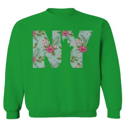 0506. Cool New York Gift Liberty Statue NYC Floral Beach Summer Vacation Palm Men's Crewneck Sweatshirt (Irish Green Medium)