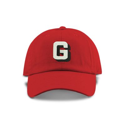 Monogram Initial Modern Shadow Letter Baseball Cap - Toddler, Youth Kids, and Adult Adjustable Red Hat with White Letter (2-5 Toddler Size, G)