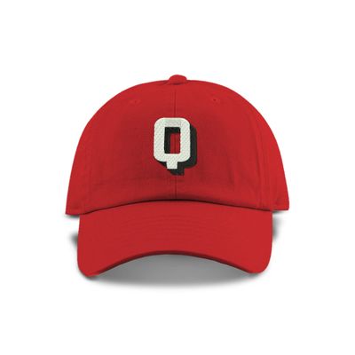 Monogram Initial Modern Shadow Letter Baseball Cap - Toddler, Youth Kids, and Adult Adjustable Red Hat with White Letter (6-9 Youth Size, Q)