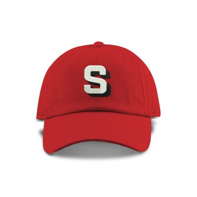 Monogram Initial Modern Shadow Letter Baseball Cap - Toddler, Youth Kids, and Adult Adjustable Red Hat with White Letter (6-9 Youth Size, S)
