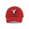 Monogram Initial Modern Shadow Letter Baseball Cap - Toddler, Youth Kids, and Adult Adjustable Red Hat with White Letter (6-9 Youth Size, Y) view 1