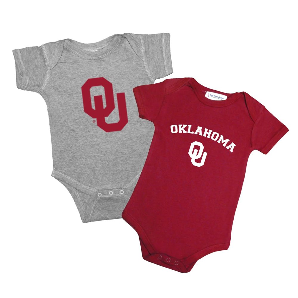 Two Feet Ahead Oklahoma Sooners 2 Pack Baby Bodysuit Creeper Newborn Infants Officially Licensed (Oklahoma Sooners, 6 Months)
