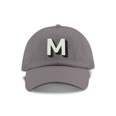 Monogram Initial Modern Shadow Letter Baseball Cap - Toddler, Youth Kids, and Adult Adjustable Grey Hat with White Letter (2-5 Toddler Size, M)