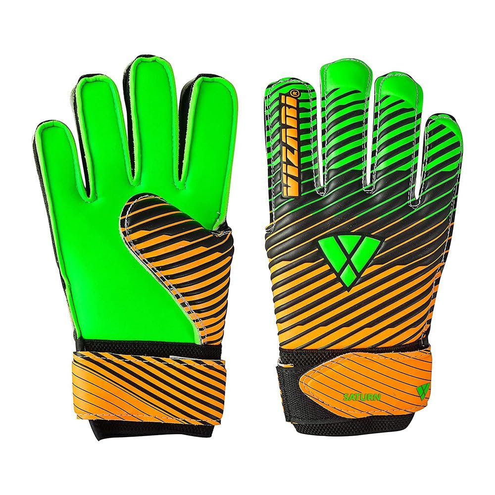 Vizari Saturn F.P. Soccer Goalkeeper Gloves with Finger Support - Green/Orange, Size 10 | Inbuilt Fingersave Protection Goalie Gloves | 3-MM Duplatex Foam Palm Football Gloves