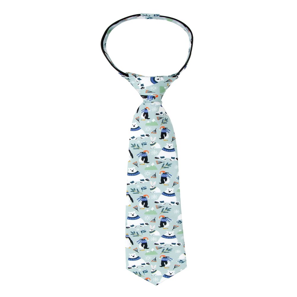 Spring Notion Boy's Printed Light Blue Polar Bear Penguin Winter Outfit Pre-Tied Necktie Zipper Tie, Polar Bear Medium