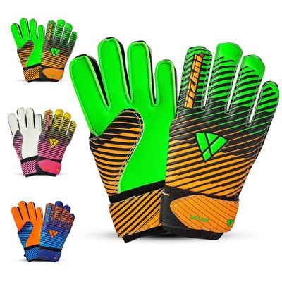 Vizari Saturn F.P. Soccer Goalkeeper Gloves with Finger Support - Green/Orange, Size 4 | Inbuilt Fingersave Protection Goalie Gloves | 3-MM Duplatex Foam Palm Football Gloves