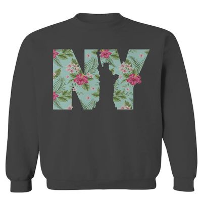 0506. Cool New York Gift Liberty Statue NYC Floral Beach Summer Vacation Palm Men's Crewneck Sweatshirt (Characol Large) Charcoal