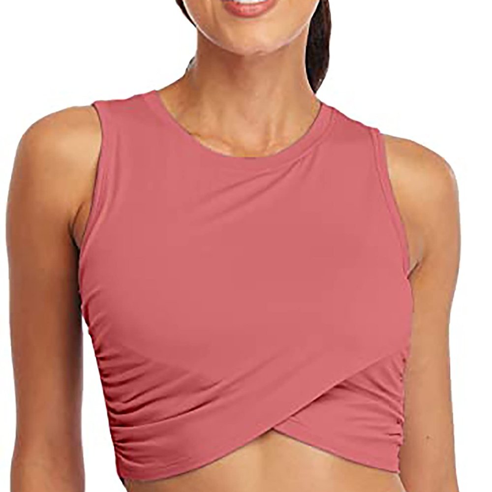 Womens Sports Wrap Crop Tops Sleeveless Gym Workout Tank Tops Running Sports Bra Slim Fit Athletic Yoga Dance Shirts Hot Pink