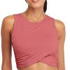 Womens Sports Wrap Crop Tops Sleeveless Gym Workout Tank Tops Running Sports Bra Slim Fit Athletic Yoga Dance Shirts Hot Pink view 1