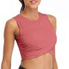 Womens Sports Wrap Crop Tops Sleeveless Gym Workout Tank Tops Running Sports Bra Slim Fit Athletic Yoga Dance Shirts Hot Pink view 2
