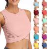 Womens Sports Wrap Crop Tops Sleeveless Gym Workout Tank Tops Running Sports Bra Slim Fit Athletic Yoga Dance Shirts Hot Pink view 4