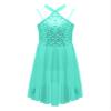 FEESHOW Big Girls Mesh Open Back Lyrical Dance Dress Ballroom Dancing Costumes Leotard High Low Flowy Sheer Skirt Green 8 Years view 1