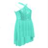 FEESHOW Big Girls Mesh Open Back Lyrical Dance Dress Ballroom Dancing Costumes Leotard High Low Flowy Sheer Skirt Green 8 Years view 2