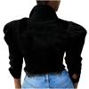 Women's Sexy Ripped Denim Jackets Collar Button Down Short Crop Top Jeans Coat Vintage Long Puff Sleeve Jean Jacket view 3