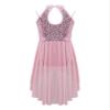 FEESHOW Big Girls Mesh Open Back Lyrical Dance Dress Ballroom Dancing Costumes Leotard High Low Flowy Sheer Skirt C Pink 6 Years view 3