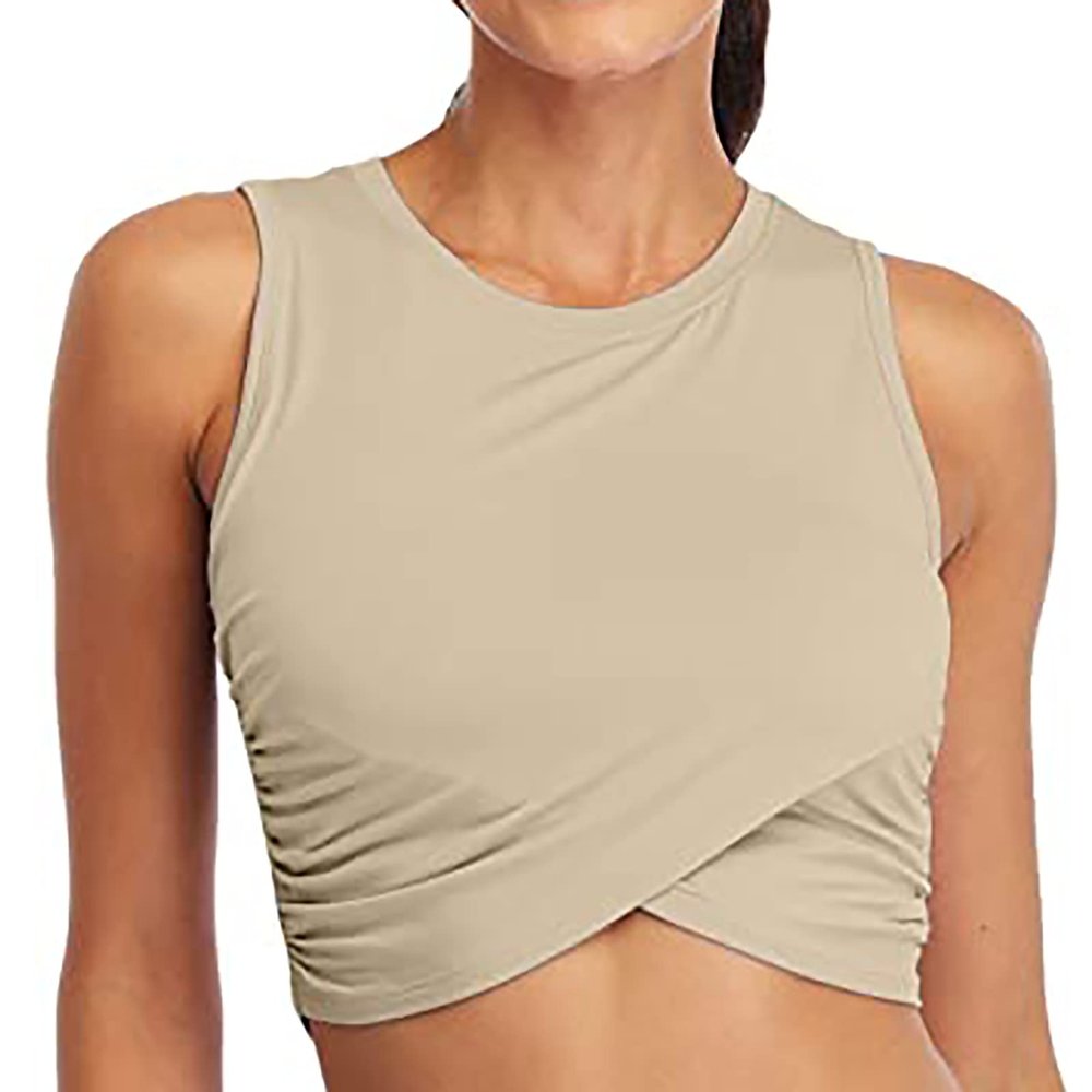 Womens Sports Wrap Crop Tops Sleeveless Gym Workout Tank Tops Running Sports Bra Slim Fit Athletic Yoga Dance Shirts Khaki