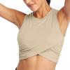 Womens Sports Wrap Crop Tops Sleeveless Gym Workout Tank Tops Running Sports Bra Slim Fit Athletic Yoga Dance Shirts Khaki view 2