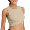 Womens Sports Wrap Crop Tops Sleeveless Gym Workout Tank Tops Running Sports Bra Slim Fit Athletic Yoga Dance Shirts Khaki view 3