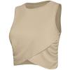 Womens Sports Wrap Crop Tops Sleeveless Gym Workout Tank Tops Running Sports Bra Slim Fit Athletic Yoga Dance Shirts Khaki view 4