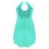 FEESHOW Big Girls Mesh Open Back Lyrical Dance Dress Ballroom Dancing Costumes Leotard High Low Flowy Sheer Skirt Green 14 Years view 3