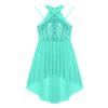FEESHOW Big Girls Mesh Open Back Lyrical Dance Dress Ballroom Dancing Costumes Leotard High Low Flowy Sheer Skirt Green 14 Years view 4