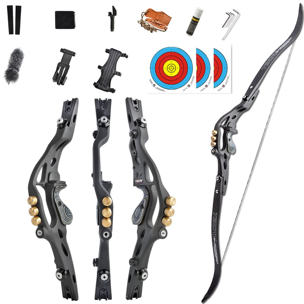 62 ILF Recurve Bow Set, 30-60LBS American Hunting Bow with Gordon Limbs for Adult Outdoor Hunting Archery Competition Athletic, Right Hand Bow (60, Bow kit)