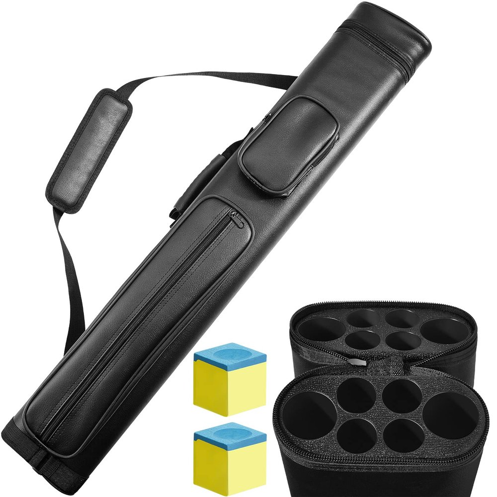 Deekin 2 x 4 Hard Oval Pool Cue Billiard Stick Carrying Case Billiard Cue Cases for 2 Stick 6 Holes with 2 Chalk, 32 x 5.5 x 3.75 Inches(Black)