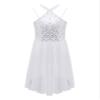 FEESHOW Big Girls Mesh Open Back Lyrical Dance Dress Ballroom Dancing Costumes Leotard High Low Flowy Sheer Skirt C White 6 Years view 1