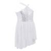 FEESHOW Big Girls Mesh Open Back Lyrical Dance Dress Ballroom Dancing Costumes Leotard High Low Flowy Sheer Skirt C White 6 Years view 2