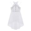 FEESHOW Big Girls Mesh Open Back Lyrical Dance Dress Ballroom Dancing Costumes Leotard High Low Flowy Sheer Skirt C White 6 Years view 4